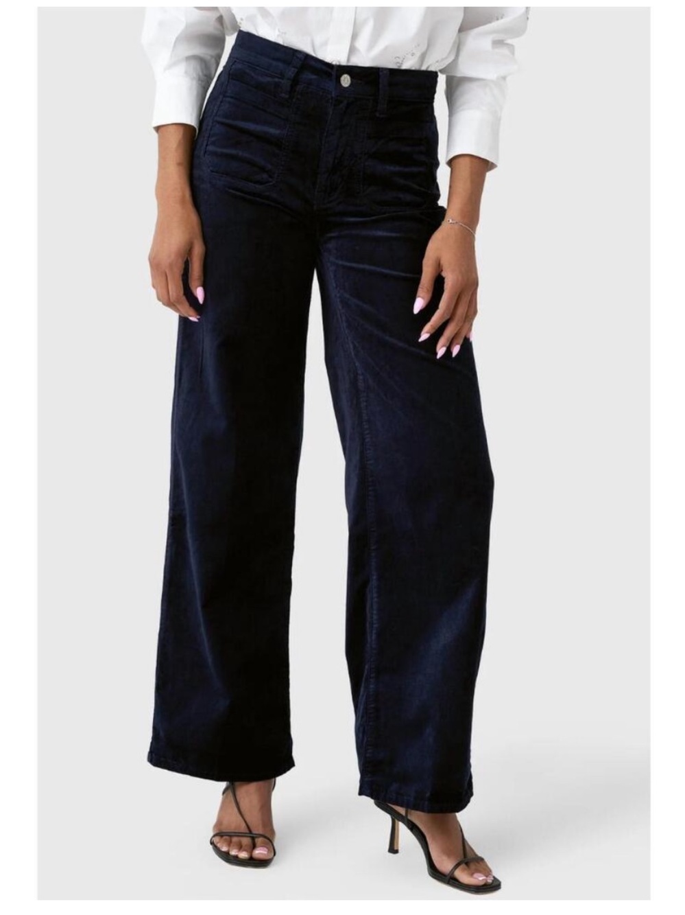 Frame Le Slim Palazzo Corduroy High-Rise Wide Leg Navy Pants, Size 34